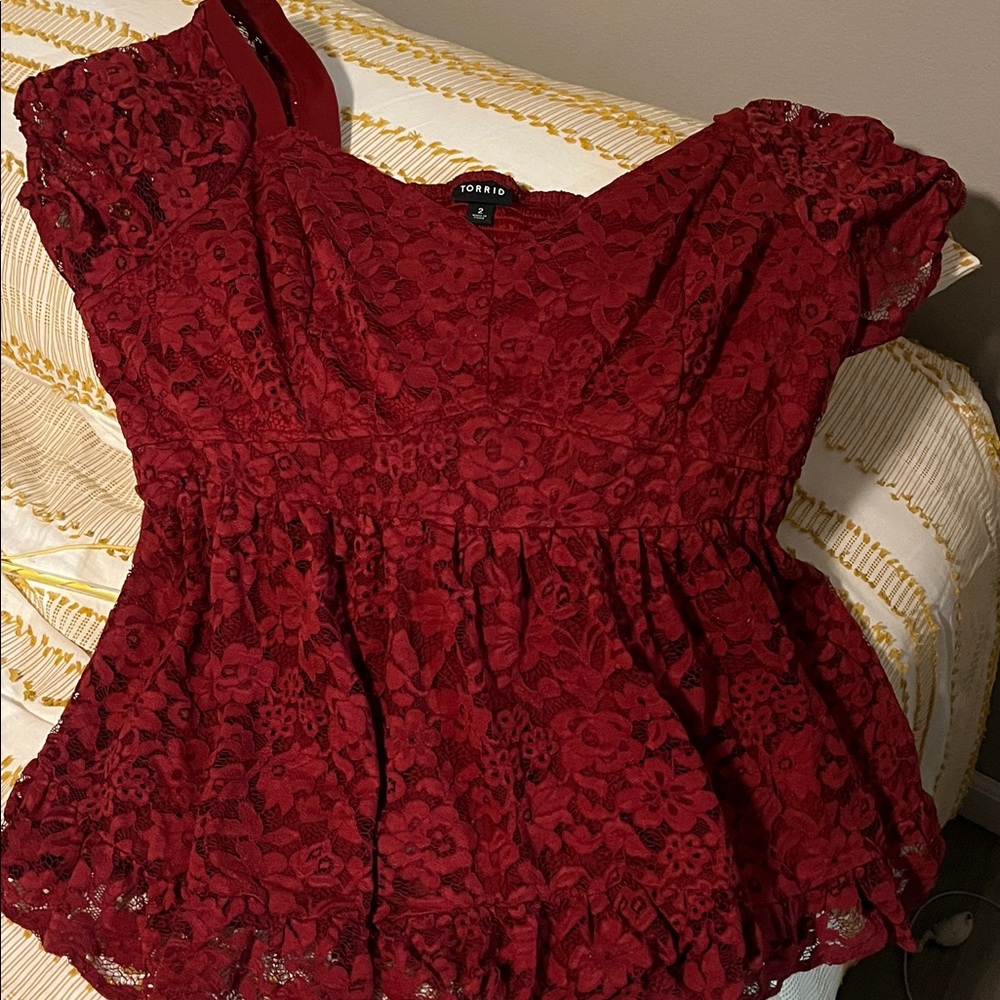 Torrid Burgundy Lace Peplum Blouse